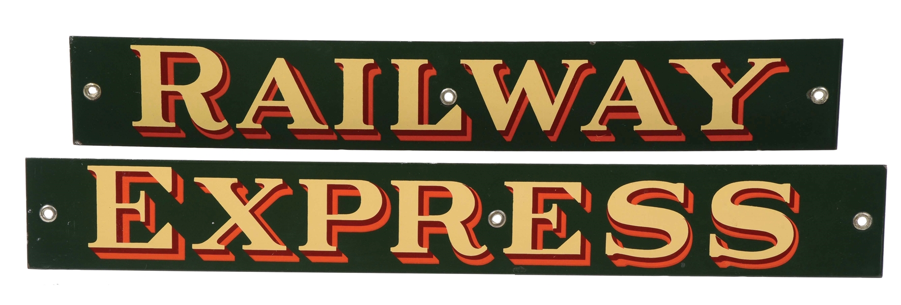 RAILWAY EXPRESS TWO PIECE PORCELAIN SIGN.