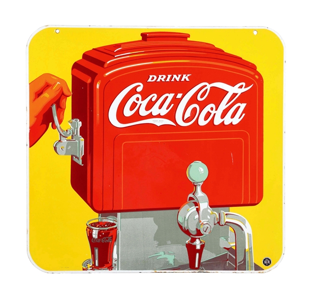 PORCELAIN COCA-COLA FOUNTAIN SYRUP DISPENSING SIGN.