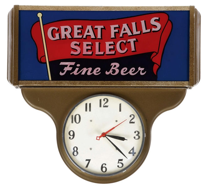 GREAT FALLS SELECT BEER LIGHTED CLOCK.