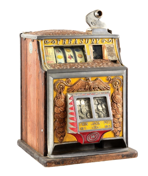 5¢ WATLING MFG TWIN JACKPOT TREASURY SLOT MACHINE.