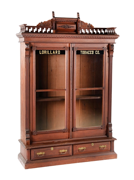 EXTREMELY RARE LORILLARD TOBACCO COMPANY FLOOR MODEL CABINET.