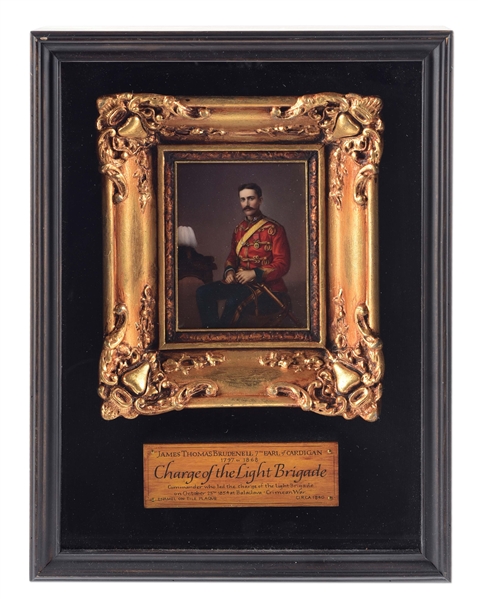 FRAMED OIL PAINTING OF FAMED CHARGE OF THE LIGHT BRIGADE HERO JAMES THOMAS BRUDENELL, 7TH EARL OF CARDIGAN, CIRCA 1840