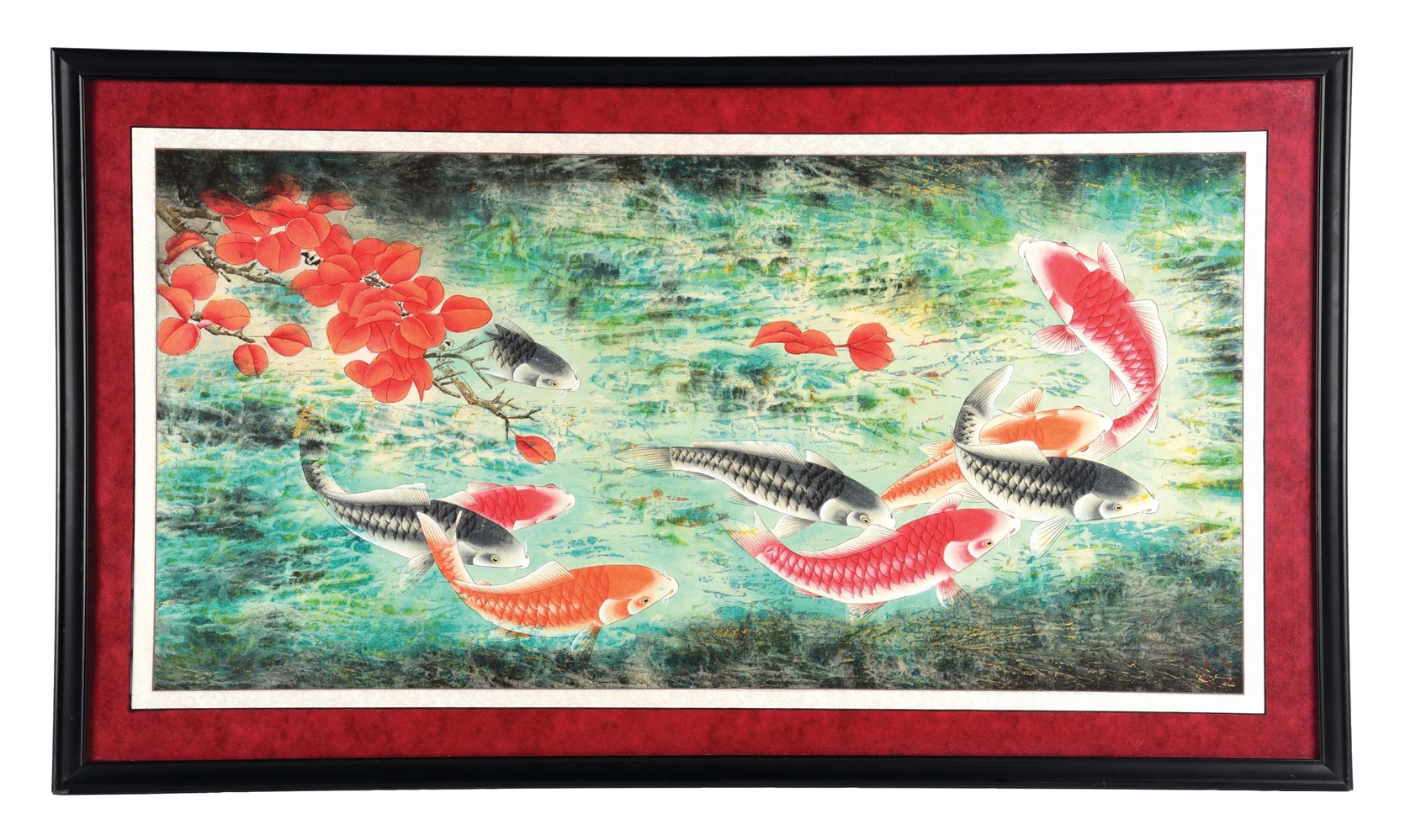 FRAMED PAINTING FISH IN KOI POND.