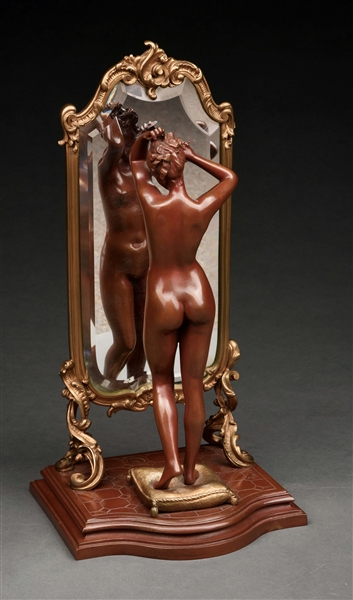 BRONZE NUDE "THE LOOKING GLASS" BY EMILE PINEDO. 