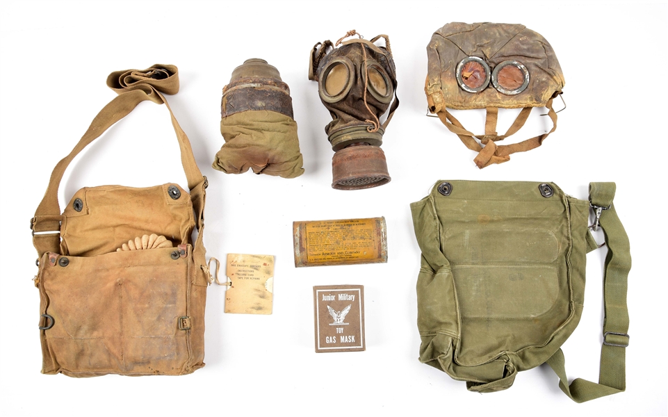 LOT OF WWI GAS MASKS AND ACCESSORIES.