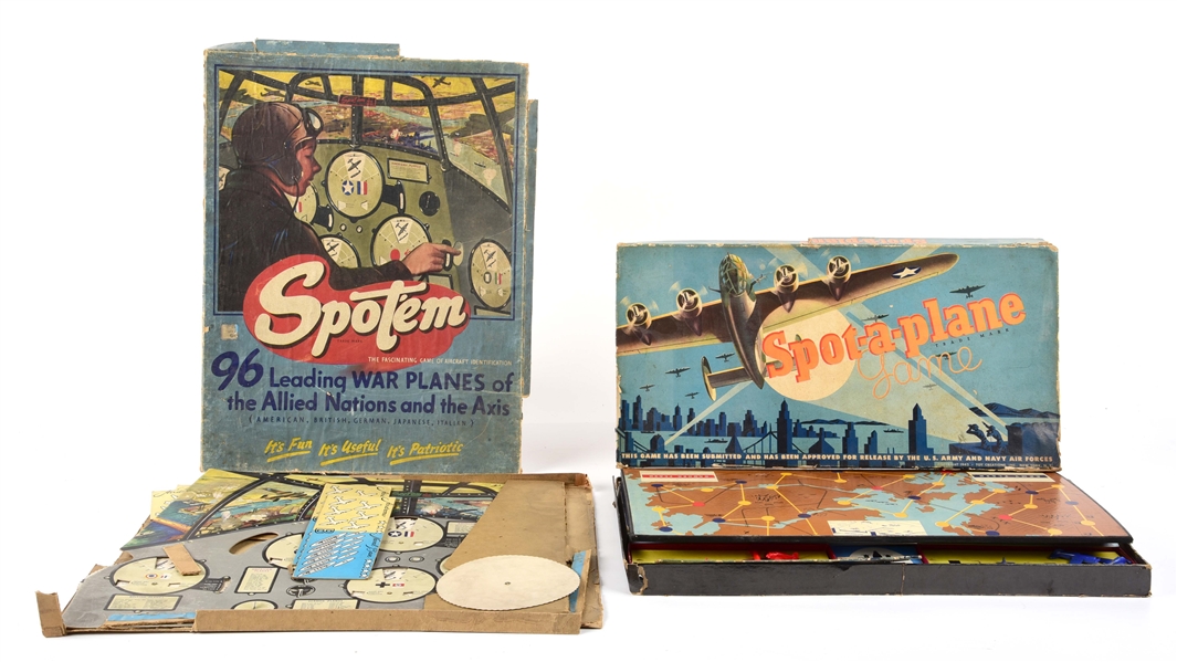 LOT OF 2: US WWII SPOT-A-PLANE AND SPOTEM HOMEFRONT GAMES.