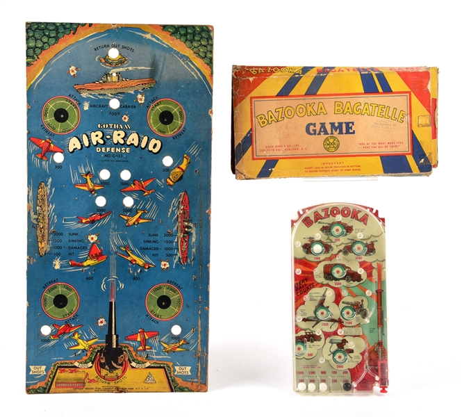LOT OF 2: US WWII GOTHAM AIR-RAID DEFENSE AND BAZOOKA BAGATELLE HOMEFRONT GAMES.