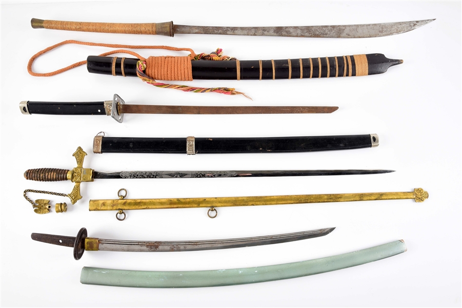 LOT OF 4: THREE ASIAN AND ONE US FRATERNAL SWORD.