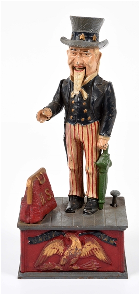 AMERICAN-MADE CAST IRON UNCLE SAM BOOK OF KNOWLEDGE BANK.