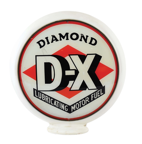 DIAMOND DX LUBRICATING MOTOR FUEL COMPLETE 13.5" GLOBE ON BANDED GLASS BODY. 