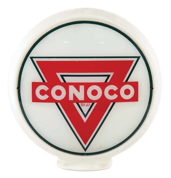 CONOCO GASOLINE COMPLETE 13.5" GLOBE ON WIDE MILK GLASS BODY. 