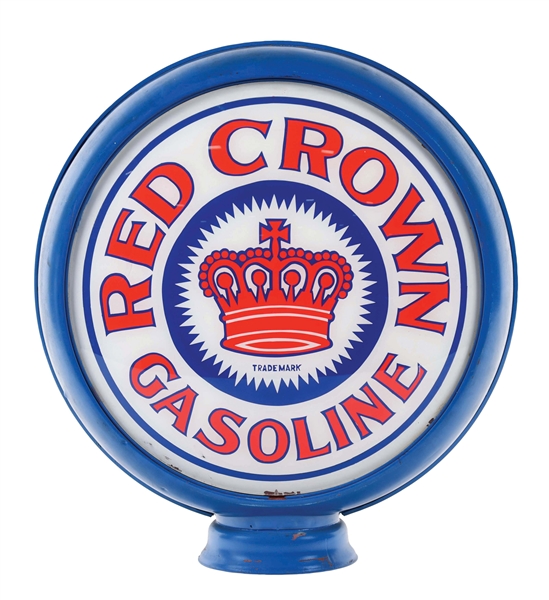 REPRODUCTION RED CROWN GASOLINE COMPLETE 15" GLOBE ON HIGH PROFILE METAL BODY. 