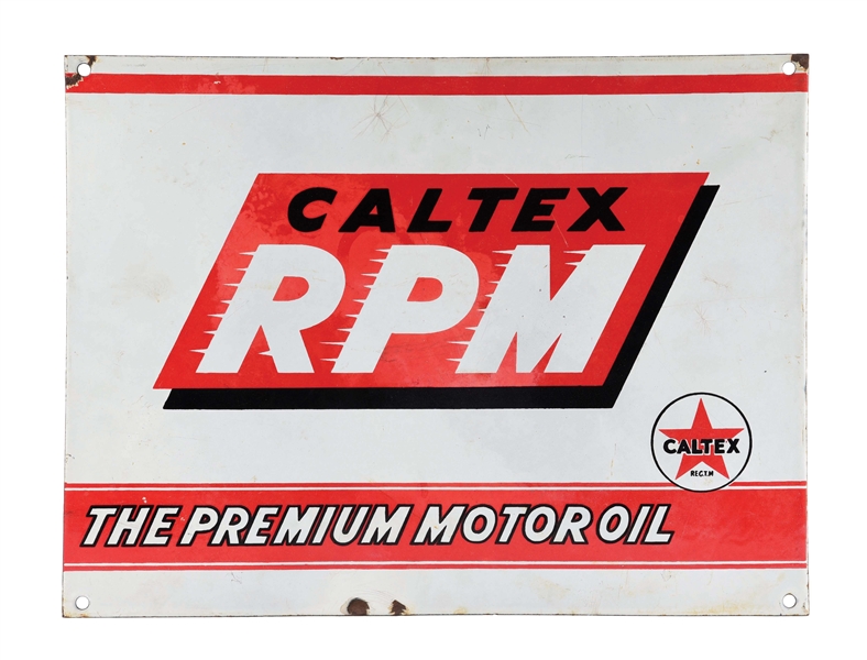 CALTEX RPM PREMIUM MOTOR OIL PORCELAIN SERVICE STATION SIGN. 