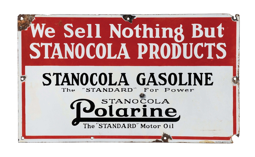 STANOCOLA GASOLINE & POLARINE MOTOR OILS PORCELAIN SERVICE STATION SIGN. 