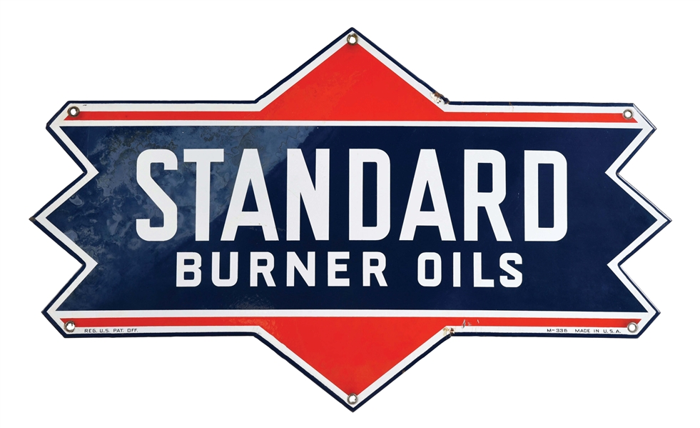 STANDARD BURNER OILS DIE CUT PORCELAIN SIGN. 
