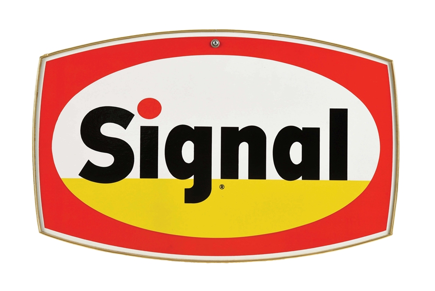 RARE SIGNAL GASOLINE INTERIOR SERVICE STATION SIGN W/ ORIGINAL WOOD FRAME. 