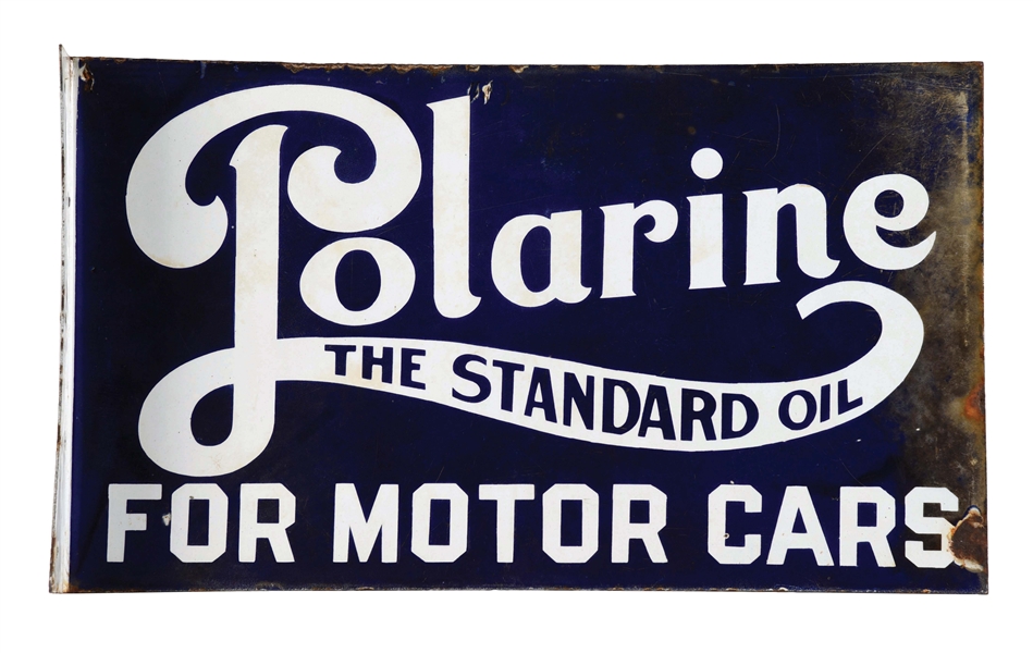 RARE POLARINE "THE STANDARD OIL" FOR MOTOR CARS PORCELAIN FLANGE SIGN. 