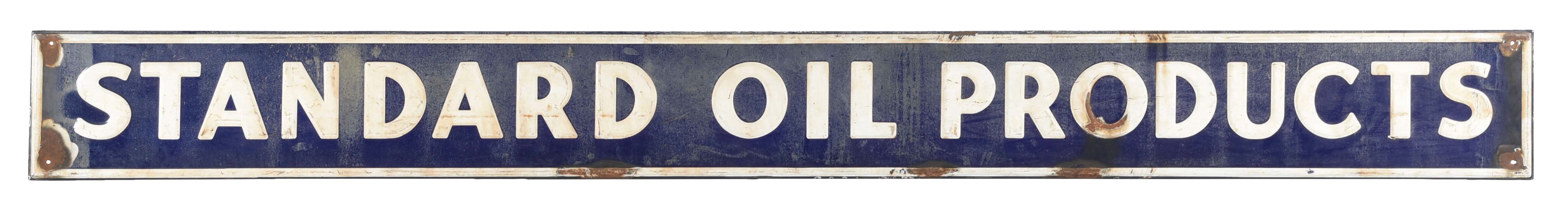 STANDARD OIL PRODUCTS EMBOSSED PORCELAIN SERVICE STATION SIGN.