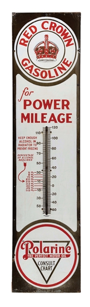 RED CROWN GASOLINE PORCELAIN SERVICE STATION THERMOMETER.