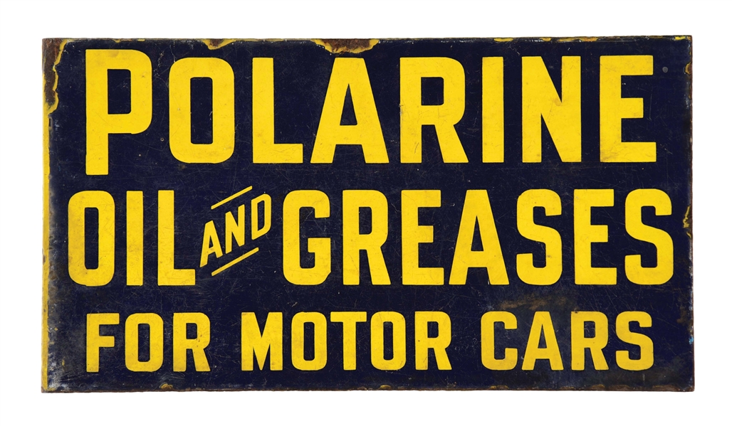 POLARINE OILS & GREASES FOR MOTOR CARS PORCELAIN FLANGE SIGN. 