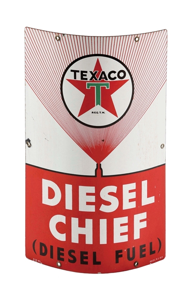 TEXACO DIESEL CHIEF CURVED PORCELAIN PUMP PLATE SIGN.