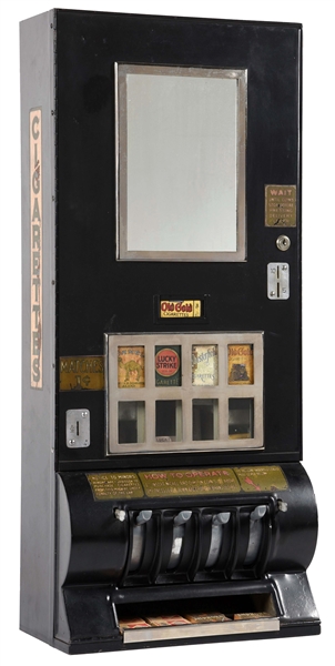 15¢ ART DECO CIGARETTE VENDING MACHINE.