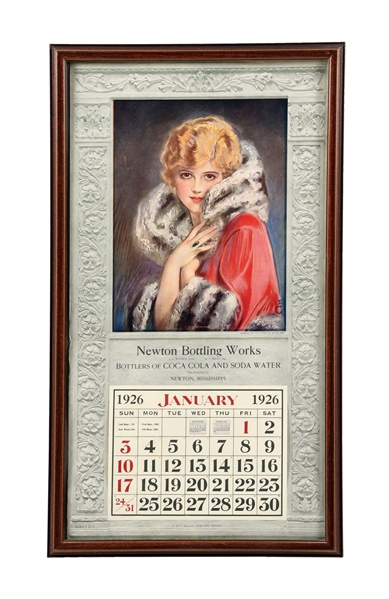 1926 NEWTON BOTTLING WORKS, BOTTLERS OF COCA-COLA, PAPER LITHOGRAPH CALENDAR.