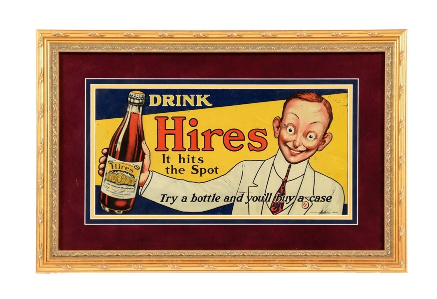 "DRINK HIRES" EMBOSSED TIN ROOT BEER SIGN.