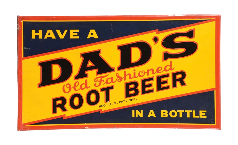 EMBOSSED TIN DADS ROOT BEER SIGN.