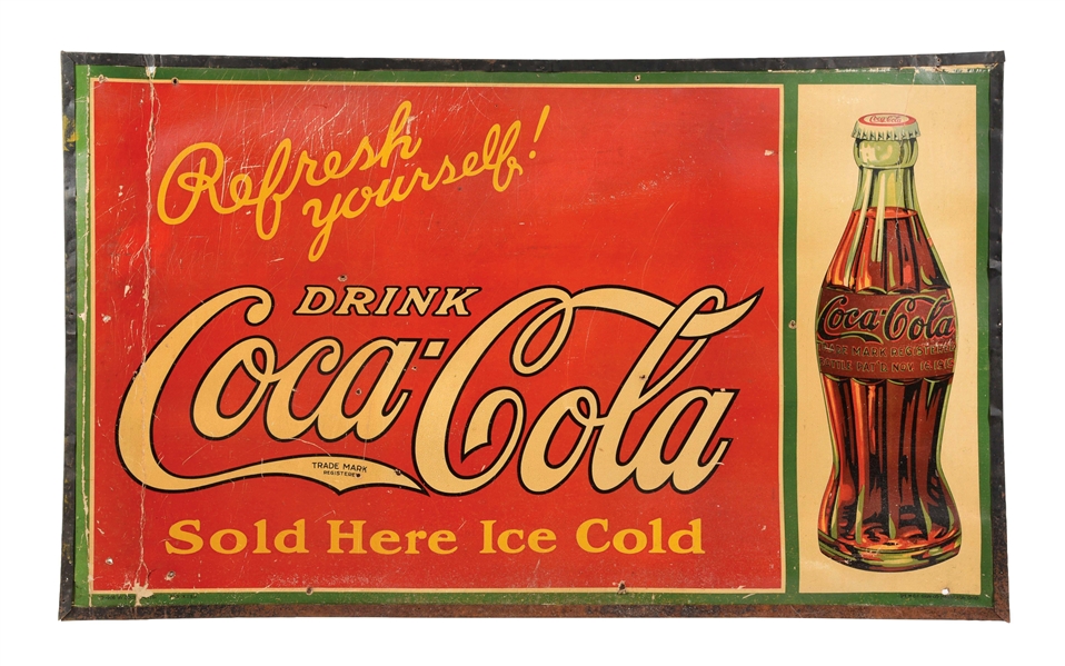 SINGLE-SIDED CARDBOARD LITHOGRAPH COCA-COLA SIGN.