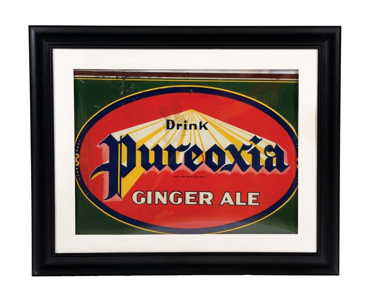EMBOSSED TIN PUREOXIA GINGER ALE.