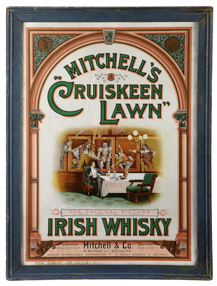 MITCHELLS IRISH WHISKEY CARDBOARD ADVERTISEMENT.