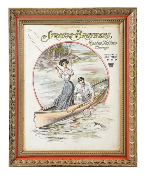 STRAUSS BROTHERS FRAMED PAPER ADVERTISEMENT.