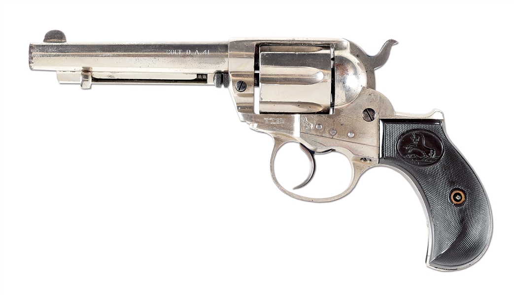 (A) COLT 1877 "THUNDERER" DOUBLE ACTION REVOLVER WITH LEATHER CASE FROM OF THE DECATUR FAMILY.