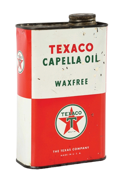 TEXACO CAPELLA OIL WAXFREE ONE QUART SQUARE CAN.