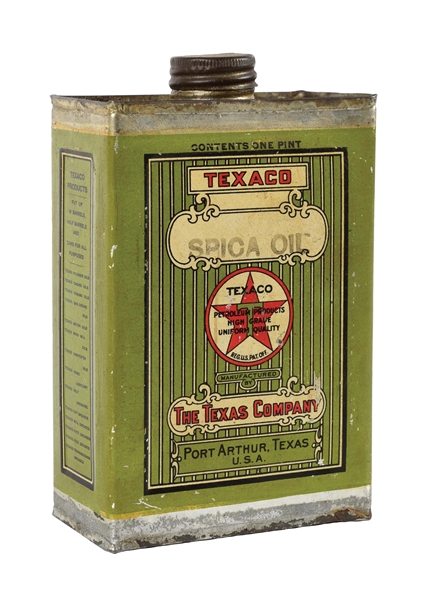 TEXACO SPICA OIL ONE PINT GREEN SQUARE CAN.