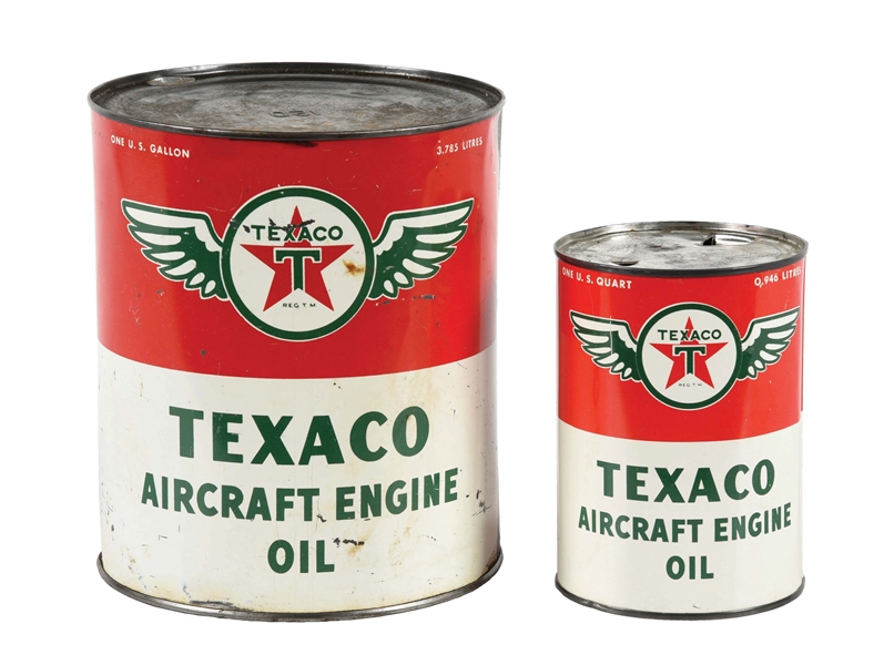 LOT OF 2: TEXACO AIRCRAFT ENGINE OIL ONE QUART & ONE GALLON CANS.