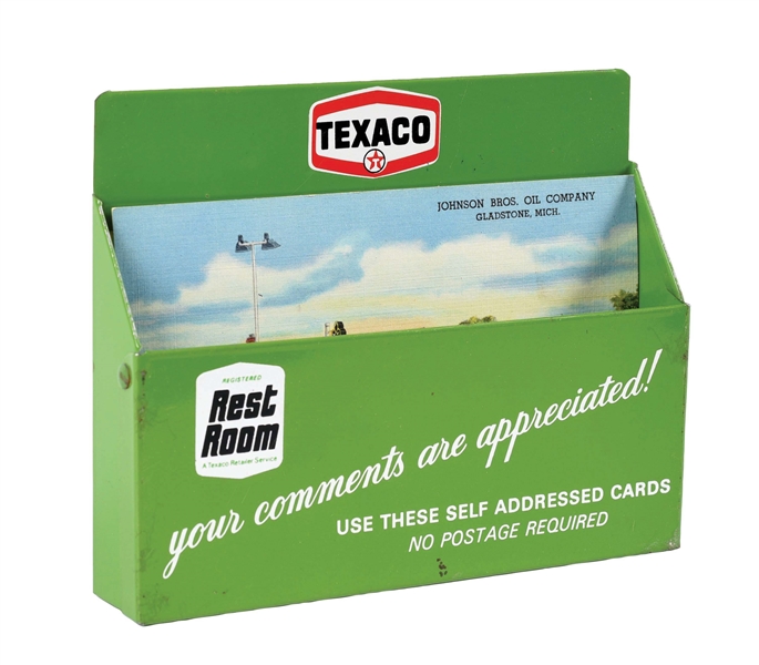 TEXACO SERVICE STATION COMMENT CARD TIN DISPLAY W/ POSTCARDS. 