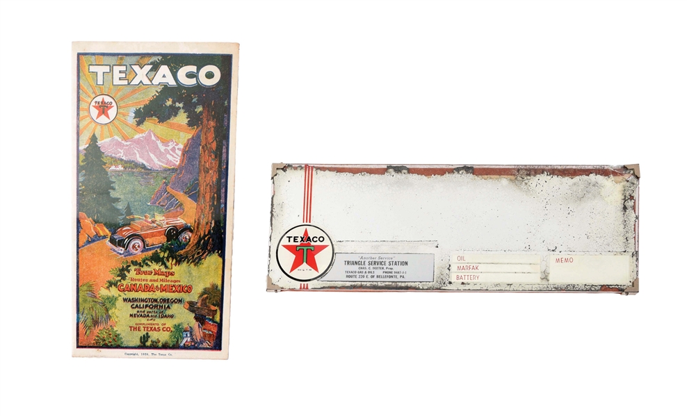 LOT OF 2: TEXACO VISOR MIRROR & NOS 1928 TOUR MAP.