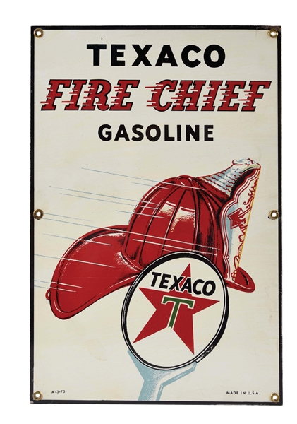 RARE TEXACO FIRE CHIEF GASOLINE TIN PUMP PLATE SIGN.