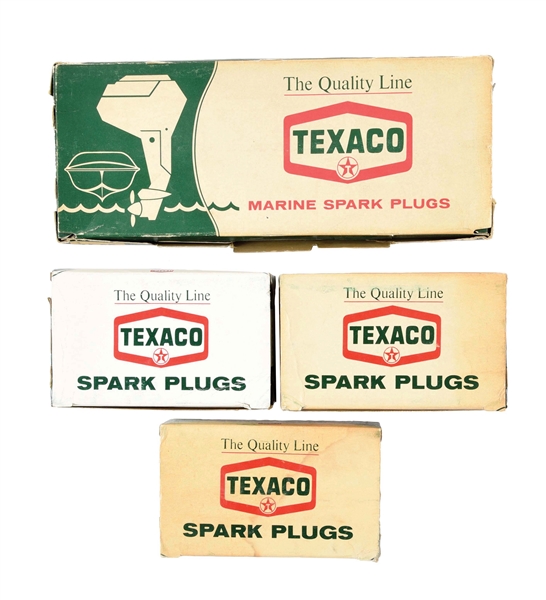 LOT OF 4: TEXACO NEW OLD STOCK SPARK PLUGS IN ORIGINAL BOXES.