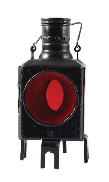 RED & WHITE RAILROAD LANTERN W/ RED AND CLEAR LENSES. 