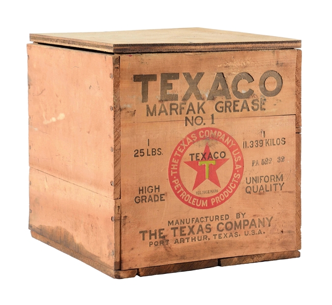 TEXACO MARFAK GREASE TWENTY FIVE POUND WOODEN CRATE. 