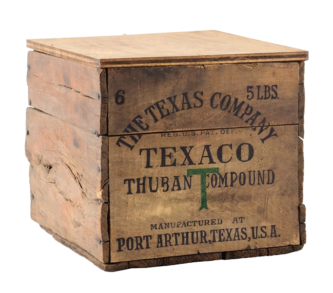 TEXACO THUBAN COMPOUND WOODEN SHIPPING CRATE.