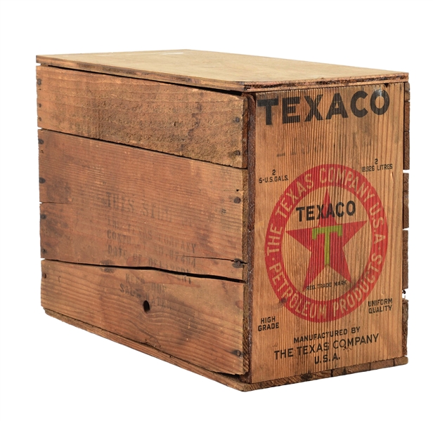 TEXACO MOTOR OIL WOODEN SHIPPING CRATE W/ STAR GRAPHICS. 