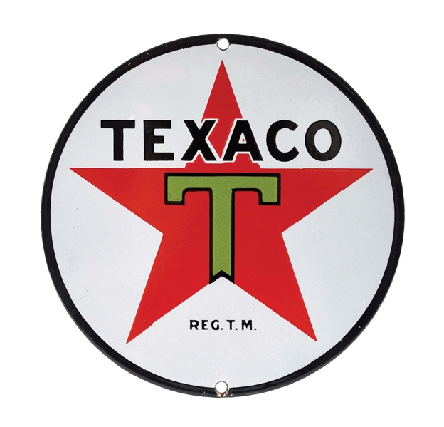 TEXACO "BLACK T" PORCELAIN OIL CART SIGN. 