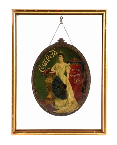 BEAUTIFULLY DISPLAYED COCA-COLA CELLULOID PIECE.