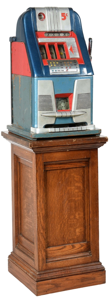 5¢ MILLS BLUE-BELL SLOT MACHINE WITH STAND.