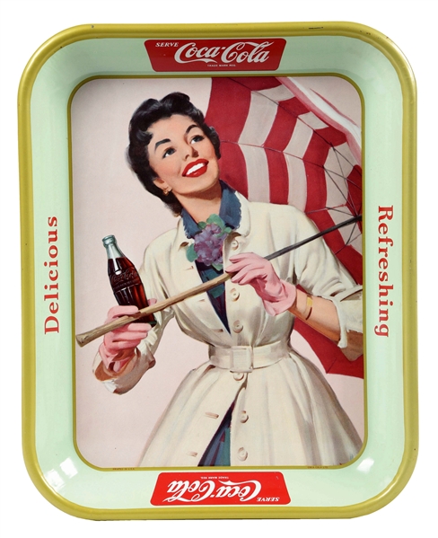 1957 COCA-COLA “UMBRELLA GIRL” SERVING TRAY.