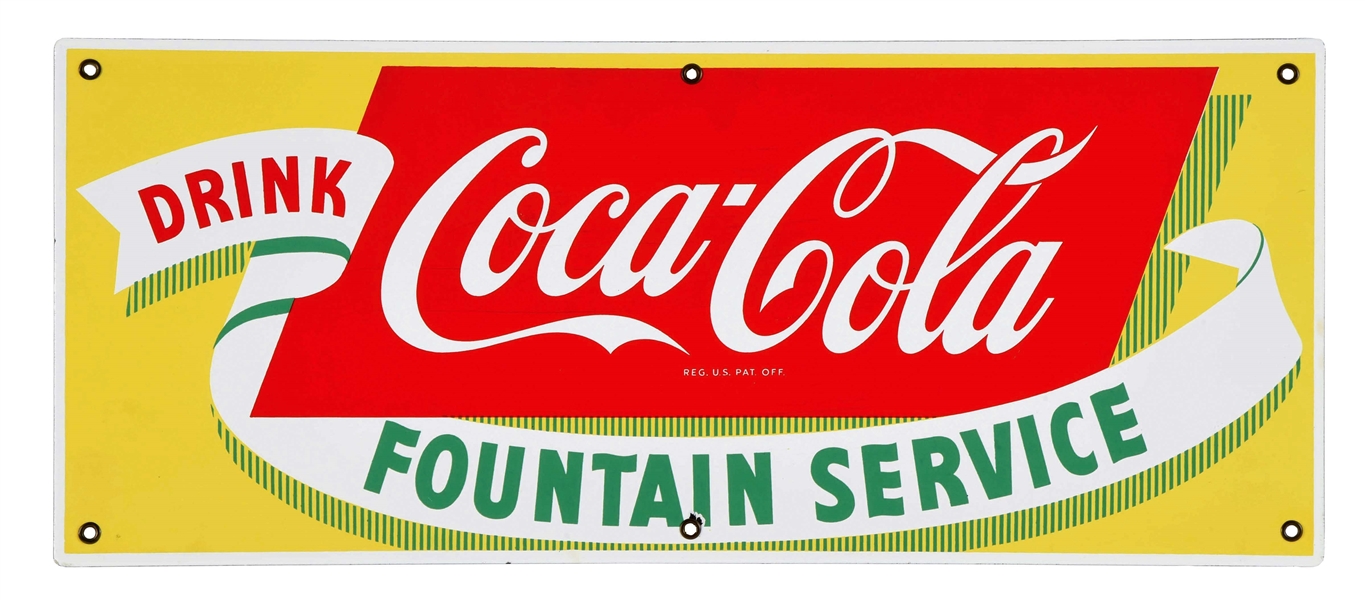 1950’S COCA-COLA PORCELAIN FOUNTAIN SERVICE SIGN.